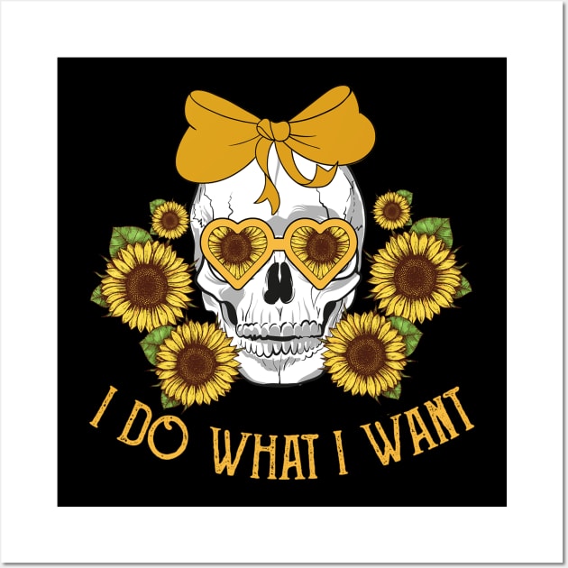 Skull Sunflower Do What I Want Face Mask Wall Art by Karamaster